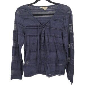 Denim & supply Ralph Lauren Womens XL navy blue blouse semi sheer lace detail